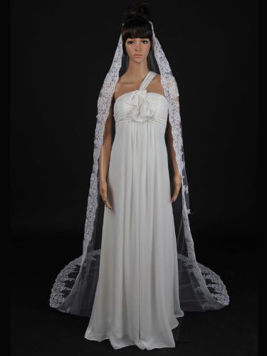 1 Tier Cathedral Length Tulle Comb Wedding Veil with Appliqued Hem