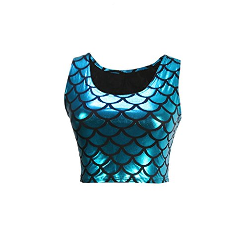 JNTworld Women Sexy Mermaid Fish Scale Hologram Stretch Soft Shine Vest