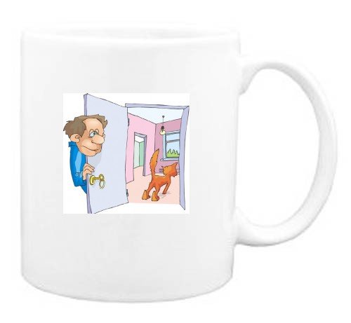 Mug with man, body, individuals, individual, humans, person, human, persons, cat, people, pet, door, lock