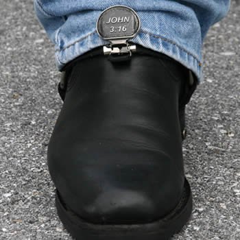 John 3:16 Motorcycle Pant Boot Clips - Front Clips (No Laces)