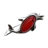 Certified Genuine Cherry Amber and Sterling Silver Dolphin Pin