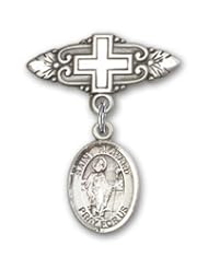 Sterling Silver Baby Badge with St. Richard Charm and Badge Pin with Cross