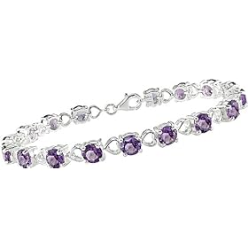 Amethyst and Heart Link Bracelet in Sterling Silver by