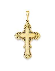 14k Yellow Gold Fleur De Lis Cross Pendant. Metal Wt- 3.23g