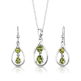 Sterling Silver 2.50 carats total weight Multishape Peridot Pendant Earrings and 18 inch Necklace Set