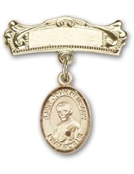 14K Gold Baby Badge with St. John Neumann Charm and Arched Polished Badge Pin