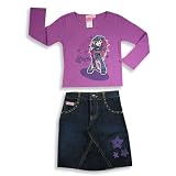 Lipstik - Girls Long Sleeve Denim Skirt Set, Purple, Blue