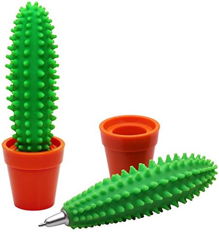 [Set of 2] Novelty Cactus Shaped Writing Ballpoint Pen Soft Rubber Ball Point Pen for Office, School, Unique Gifts