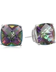 10k Gold Checkerboard Cushion Gemstone Stud Earrings (8mm )