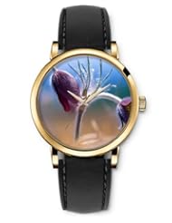 SPRAWL Aanalog Fashion Series Gold Ladies Watches of Genuine Black Leather Strap,Unique Wrist Watch for Women Girls Designed with Blooming flowers