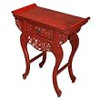 Handmade Asian Furniture - 33" Carved Oriental Console / End Table With Red Crackled Lacquer Finish