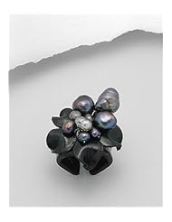 Black Flower Leather Dyed Fresh Water Pearls Ring