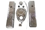 Racer Performance 1958-86 Chevy Small Block 283-305-327-350 Chrome Steel (Short) Engine Dress Up Kit - Flamed