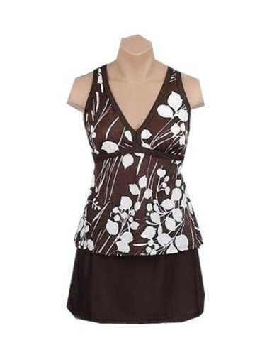 It Figures! Hip Hider Collection Leafy Print V-neck Skirtini Swimsuit RETAIL VALUE $109
