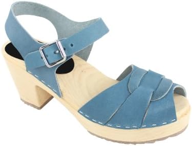Lotta From Stockholm Swedish Clogs : Peep Toe Clogs in Steel Blue Leather