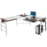 Realspace Mezza "L"-Shaped Glass Computer Desk, Cherry/Chrome
