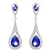 EVER FAITH Women's Austrian Crystal Elegant Dual Teardrop Pierced Dangle Earrings Royal Blue Silver-Tone
