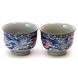 All Natural Handmade Japanese 'Blue Pottery' Short Teacup Set