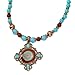 Copper-tone Aqua & Brown Beads Enameled 16in