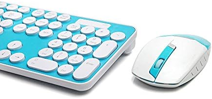 Ordel Blue Rounded Retro Key Wireless 2.4Ghz Keyboard And Mouse For Computer &amp; Laptop