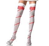 Lycra Sheer Candy Cane Thigh High With Woven Bow And Stripes