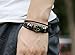MORE FUN Punk Style Woven Rope Black Leather Triple Brand Bracelet with Metal Clasp