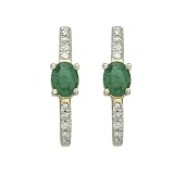 14K Yellow Gold 1/5 ct. Diamond and 3/8 ct. Emerald Hoop Earrings