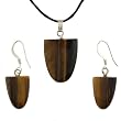 Tiger Eye Tongue Pendant and Earring Set - Pendant 16mm x 22mm, Earrings 11mm x 16mm - Adjustable Cord Necklace