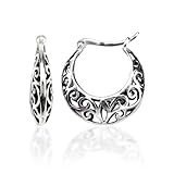 Sterling Silver Bali Inspired Filigree Round Hoop Earrings
