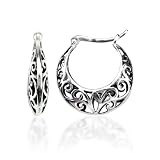 Sterling Silver Bali Inspired Filigree Round Hoop Earrings