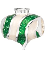 925 Sterling Silver White & Green Sparkle Ornament, For Chamilia, Pandora, Biagi, Personality, Reflections And More Charm Bracelets