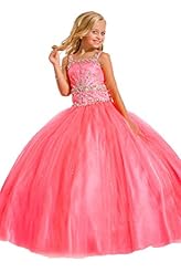 Girls Organza Floor Length Sequined Glittering Crystals Beaded Crystal Lace Pageant Dress 