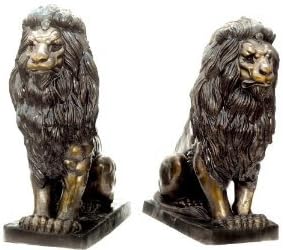 1 Pair 56"H Seated Sentry Lions Solid American Lost Wax Bronze Monumental Size Statue Sculpture
