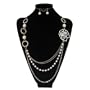 Silver Toned Long Fashion Necklace with Flower + Free Matching Earrings