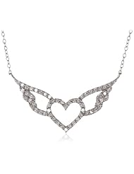 Sterling Silver Cubic Zirconia Heart with Wings Pendant Necklace , 18"