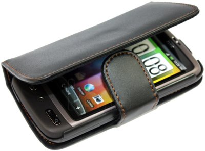 BLACK WALLET LEATHER CASE COVER II FOR HTC DESIRE + SCREEN PROTECTOR