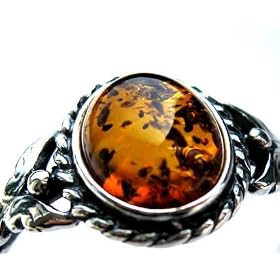 Certified Genuine Honey Amber and Sterling Silver Oval Very Little Ring, Sizes 5,6,7,8,9,10,11,12: Ian and Valeri Co.: Jewelry