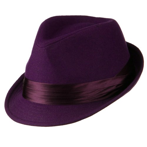 Fedora with Pleated Satin Band Purple OSFM Apparel Accessories
