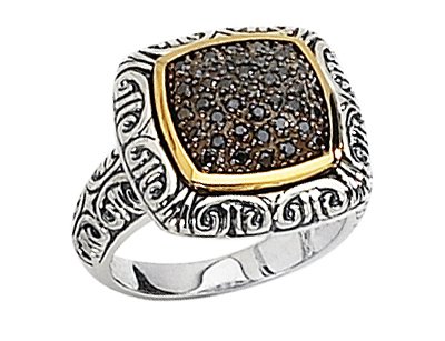 Black Diamond Pave 3/8 Carat (ctw) Ring in Sterling Silver with 14K Accents