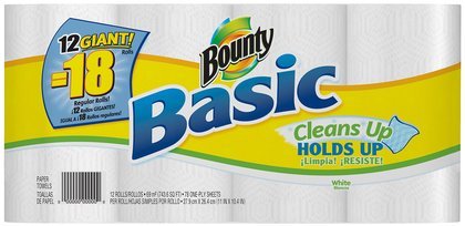 Bounty Basic, Giant Roll (1.5X Regular), 1 Ply, White-12pk (Pack of 2)