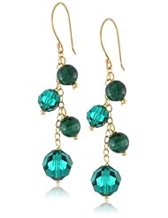 Malachite Bead and Emerald Swarovski Element Bicone Bead with Gold over Silver Chain and Earwire Drop Earrings
