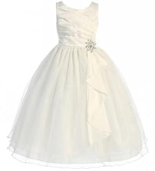 Girls   Satin/Tulle Sleeveless Flower-Girl Dress  With a Bow(s) and Rhinestones