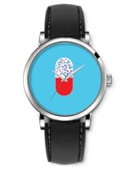 SPRAWL Aanalog Fashion Series Silver Ladies Watches of Genuine Black Leather Strap,Unique Wrist Watch for Women Girls Designed with Capsule on blue background