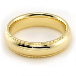 14K Yellow Gold Men's & Women's Wedding Bands 5mm Milgrain comfort-fit