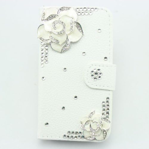 bling 3D bow flower diamond crystal hard case cover for Iphone 5C (flower white)