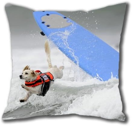 Pillow Cases, beach dogs surfing patterned square pillow cover