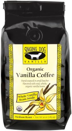 Singing Dog Vanilla  Organic Vanilla Coffee With Whole Vanilla Bean Inside Medium Roast, 10-Ounce Bags (Pack of 2)