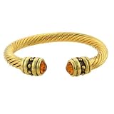 Gold Tone Designer Inspired Cable Bangle with Amber Beads