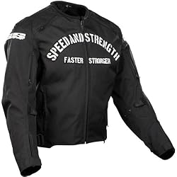 Speed and Strength My Weapon Men's Textile Street Racing Motorcycle Jacket w/ Free B&F Heart Sticker - Black