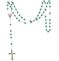 Rosary - Silver Toned Cross and Emerald Glass Bead Rosary for May Birthday Birthstones